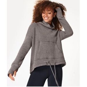 SWEATY BETTY Restful Boucle Grey Funnel Neck Sweatshirt Comfort Size Medium
